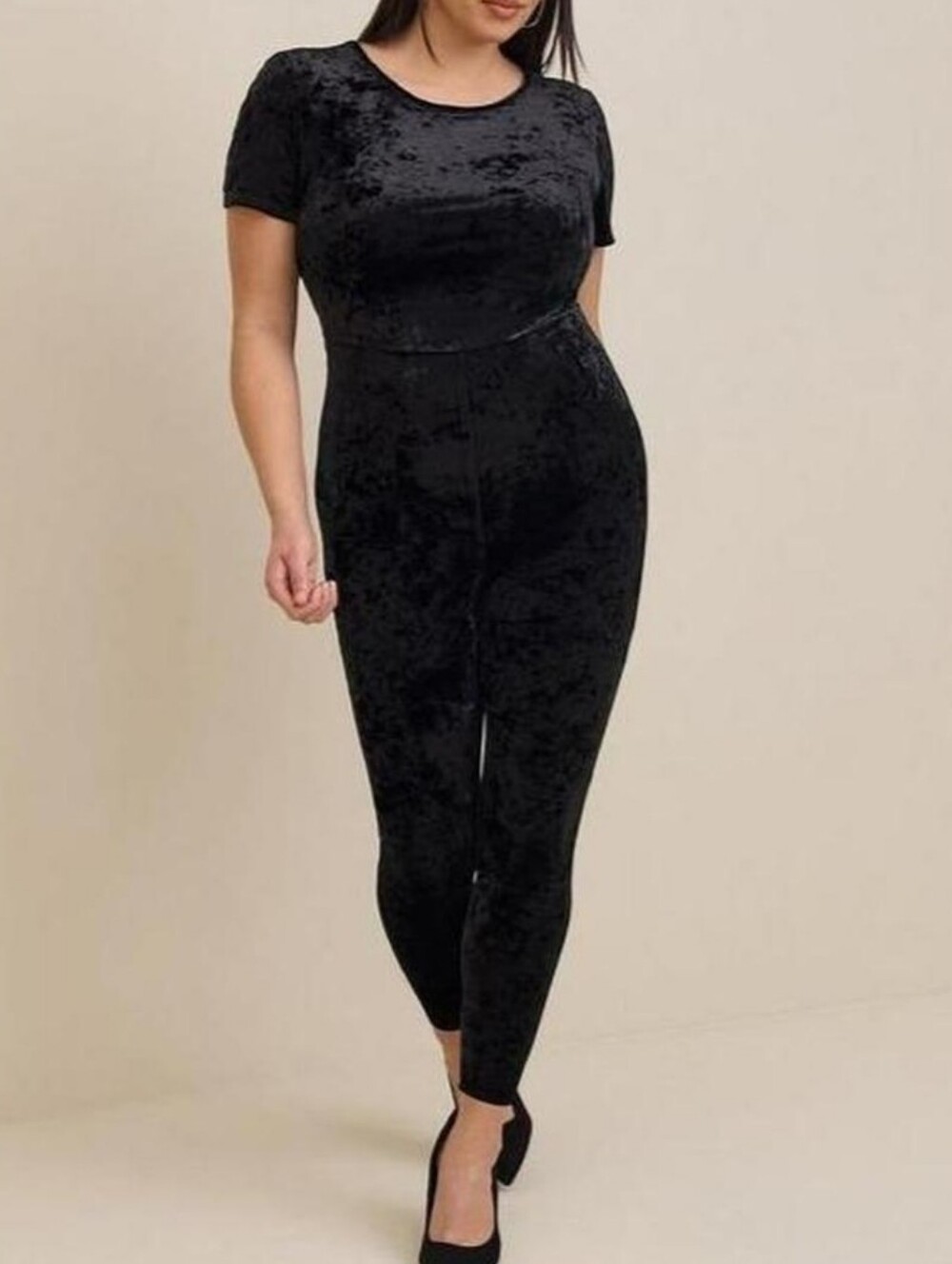 Torrid Full Length Crushed Velvet Short Sleeve One Piece Black Catsuit 3X 22/24